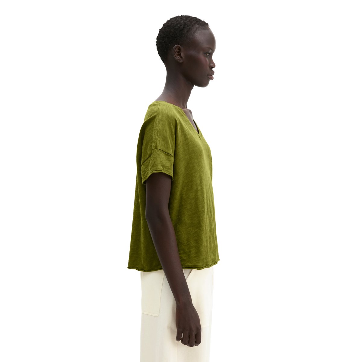 T-shirt coupe classique en jersey slub vert, MARC O'POLO