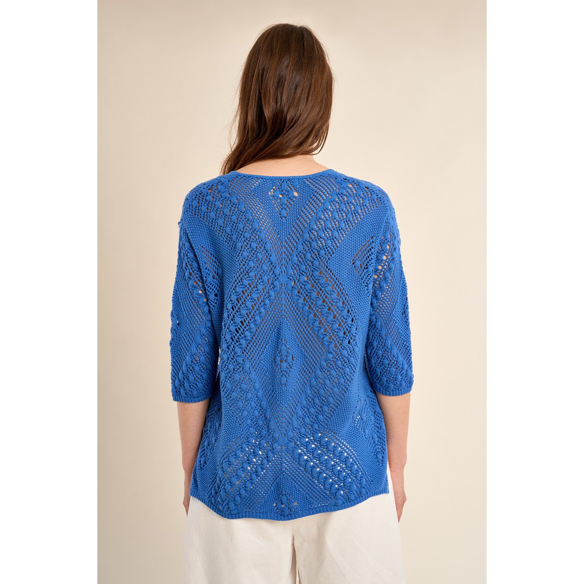 Maille manches courtes en crochet bleu, MOLLY BRACKEN