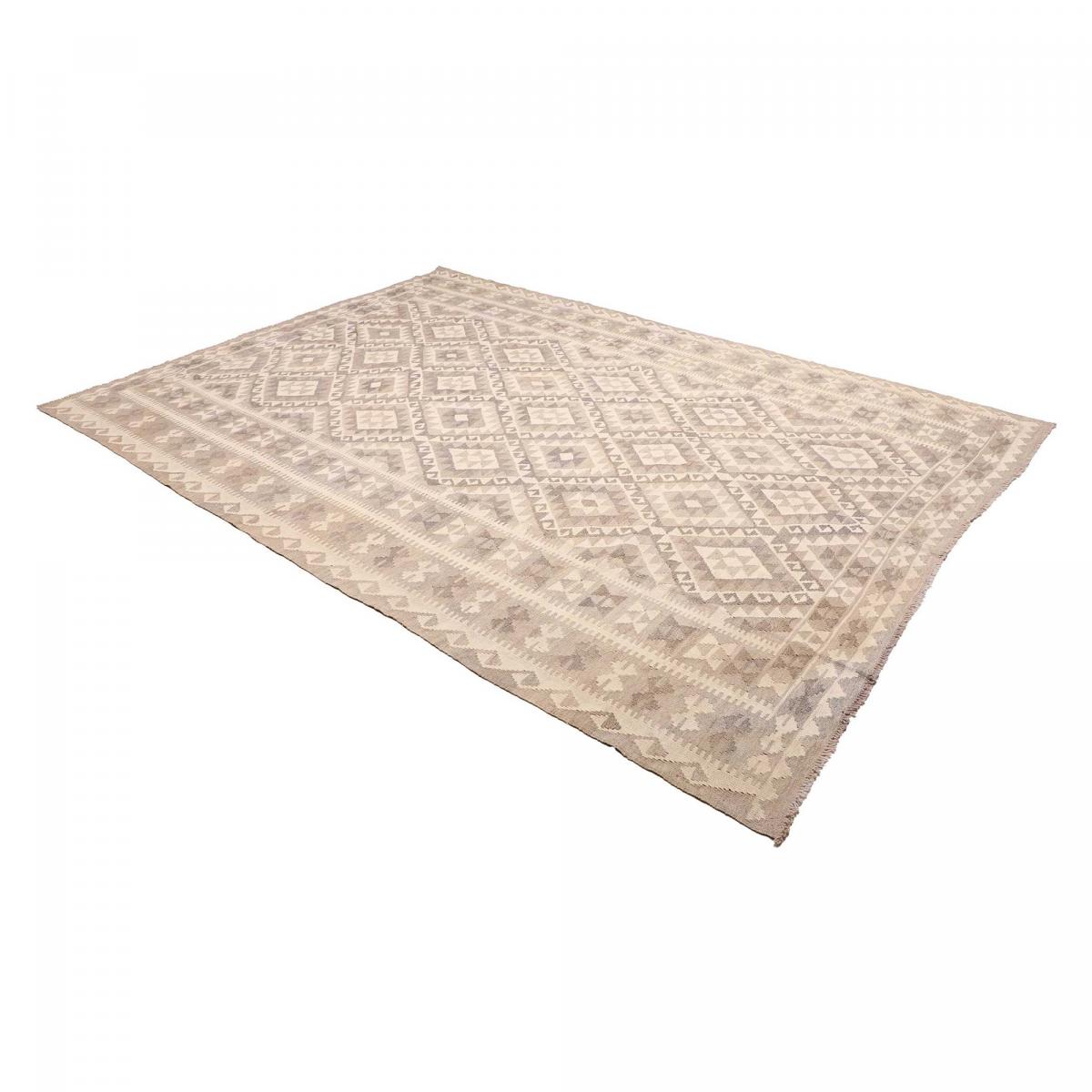 Tapis kilim géométrique, tissé à plat en laine, KILIM 47 beige, crème, gris, UN AMOUR DE TAPIS