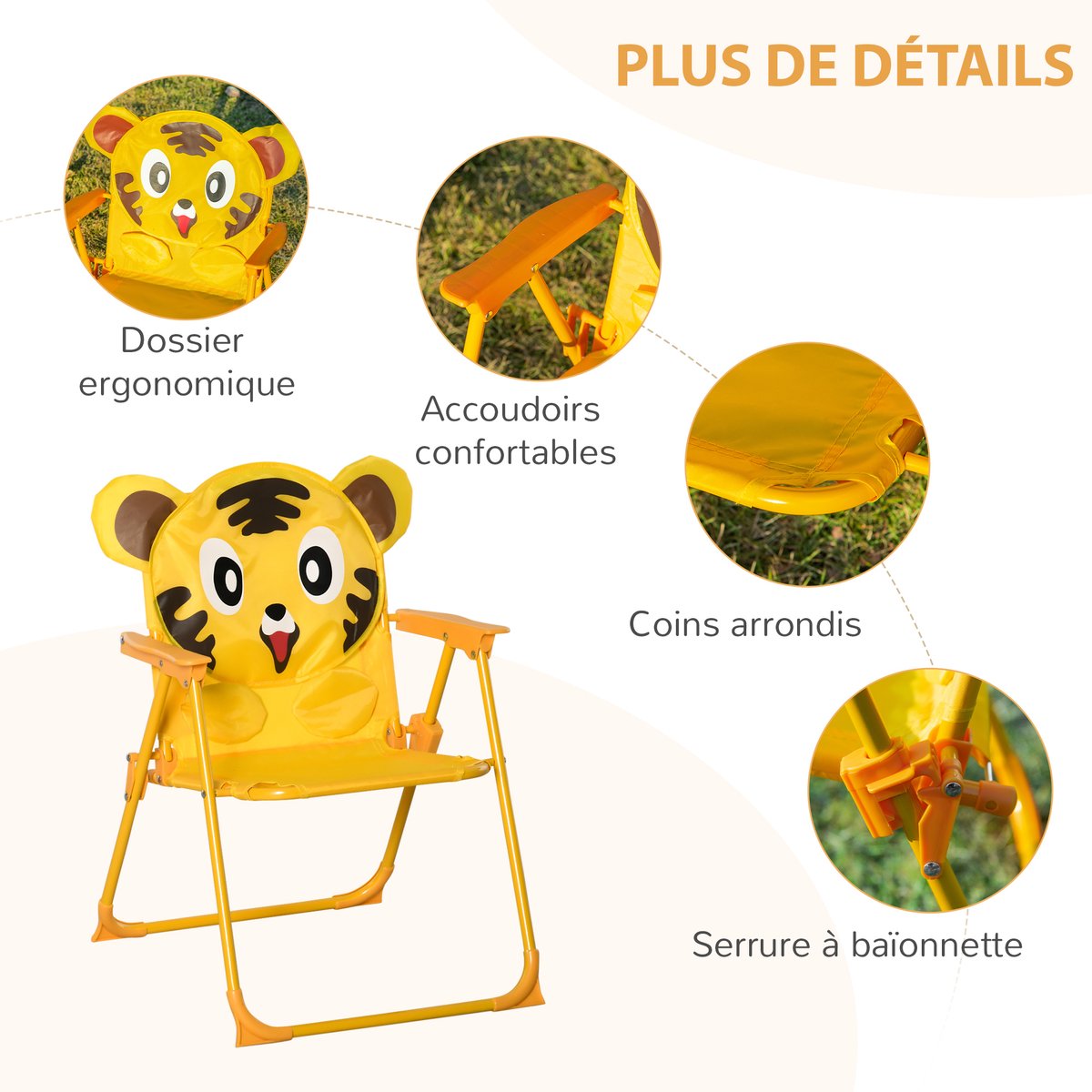 Ensemble de table et chaises de jardin pour jaune, OUTSUNNY