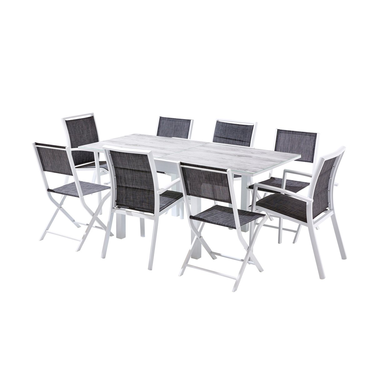 Ensemble en aluminium, 8 sièges MODULO gris, WILSA GARDEN