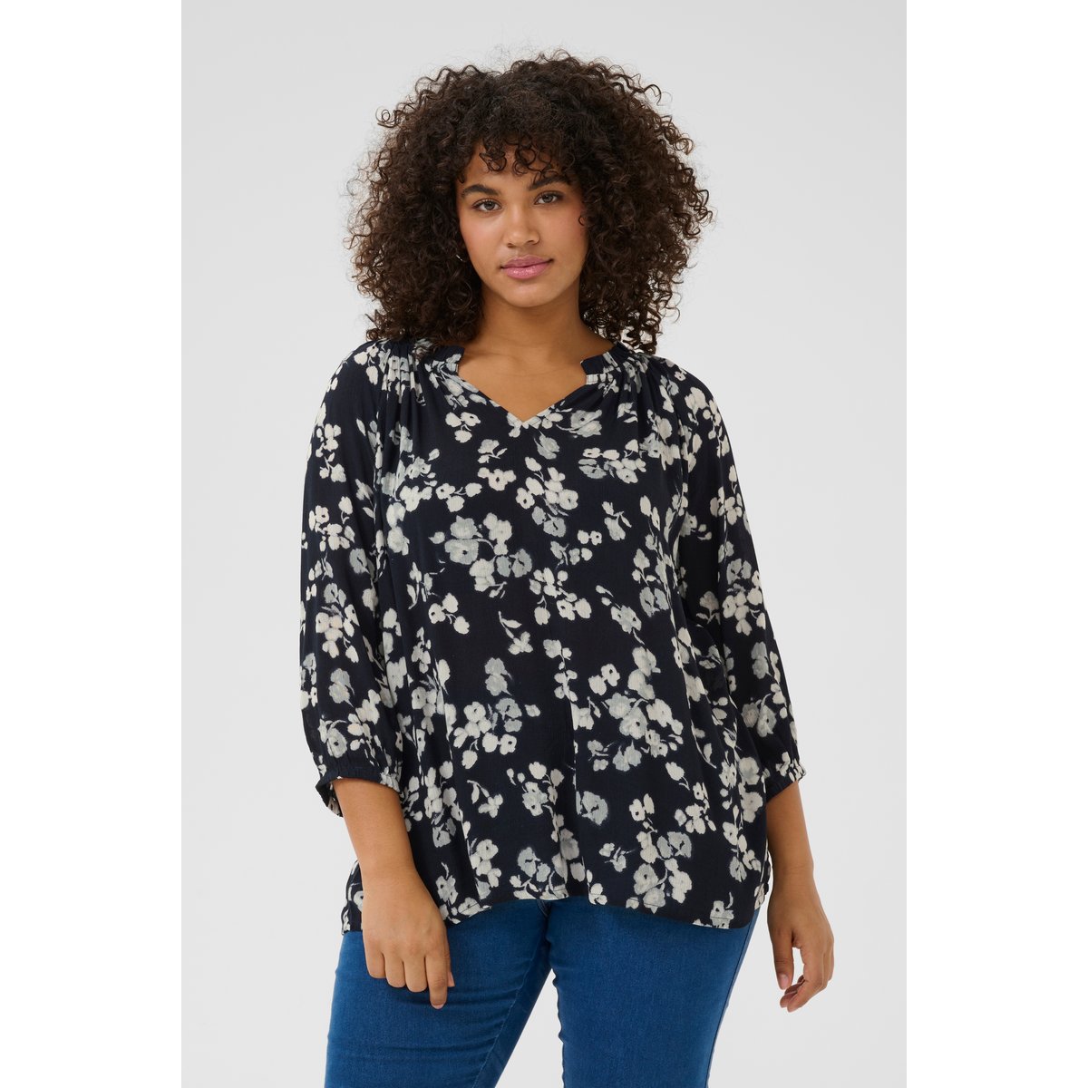 Blouse à manches longues imprimé marine flower, KAFFE CURVE