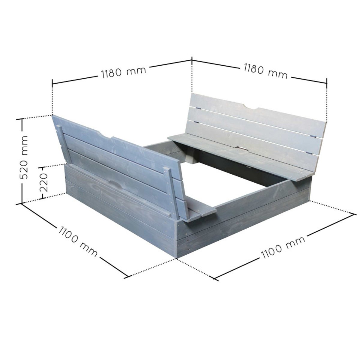 Bac à sable bois gris avec bancs pliables gris, SOULET