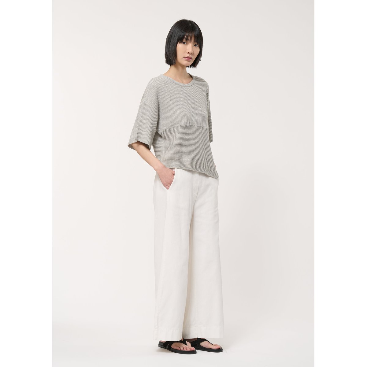 Pull asymétrique en maille gris chine, HUMILITY