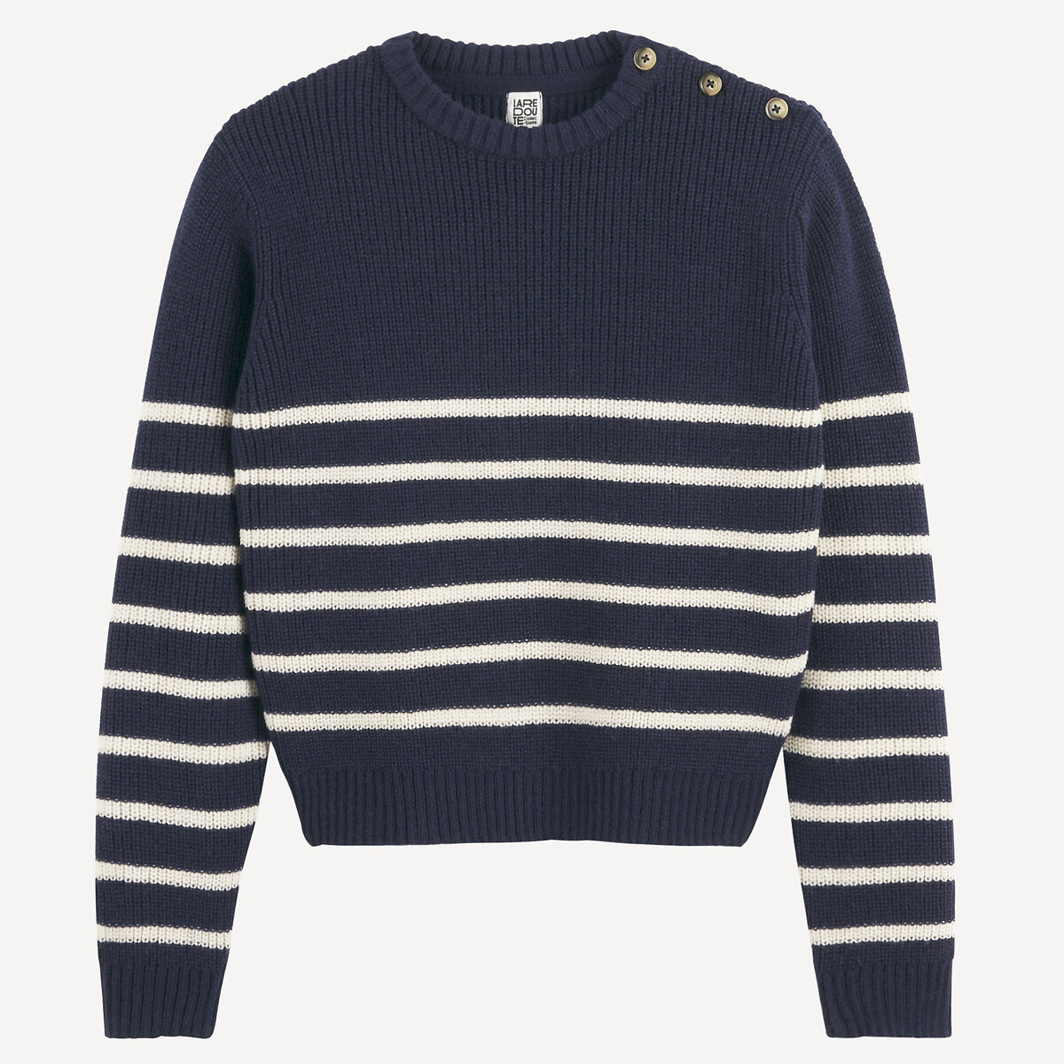 Pull col rond rayé en grosse maille bleu marine rayé blanc, LA REDOUTE COLLECTIONS