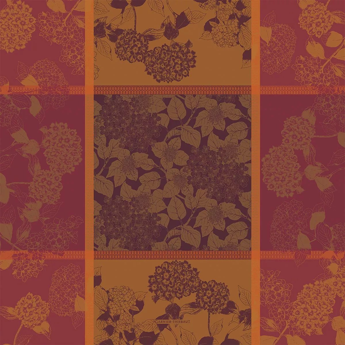 Nappe pur coton antitache HORTENSIAS rouille, GARNIER THIEBAUT