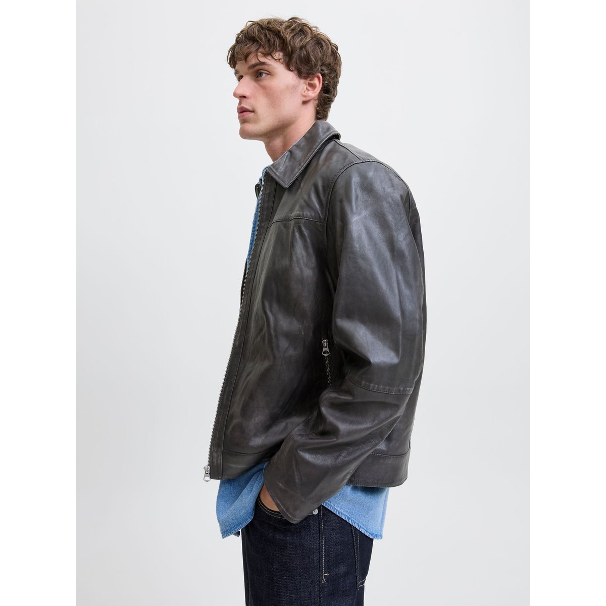Veste En Cuir anthracite, JACK & JONES
