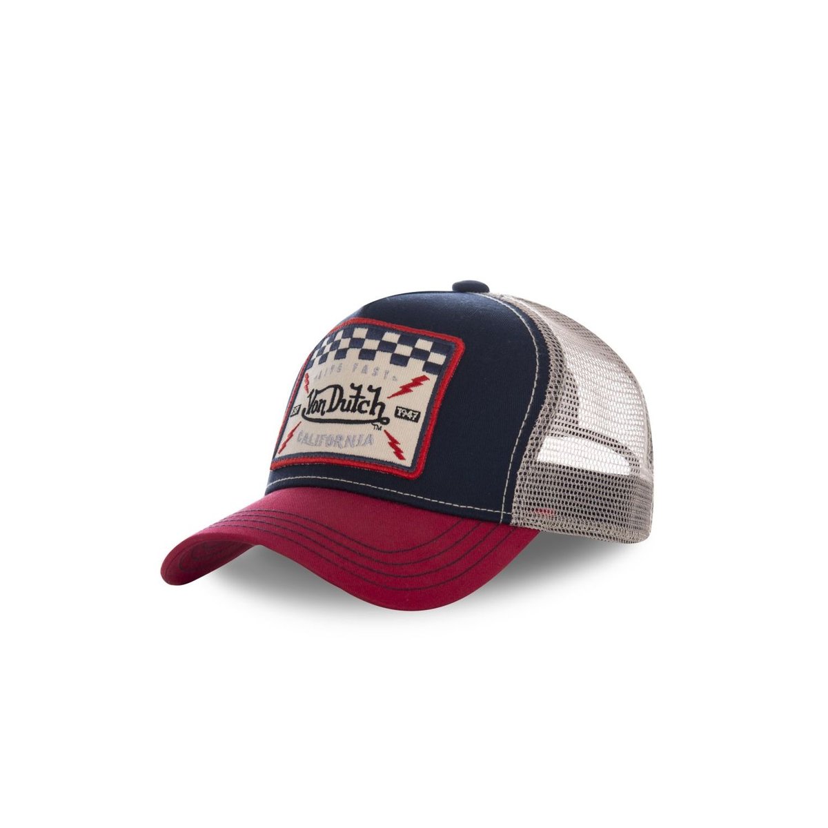 Casquette Trucker avec filet Square bleu/bordeaux, VON DUTCH
