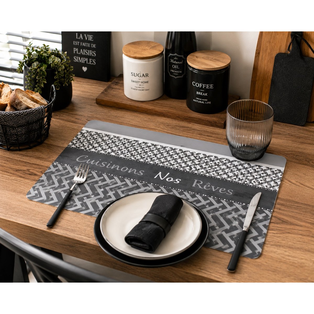 Set de table Cuisinons Nos Reves 28 x 44 cm gris, EDEN