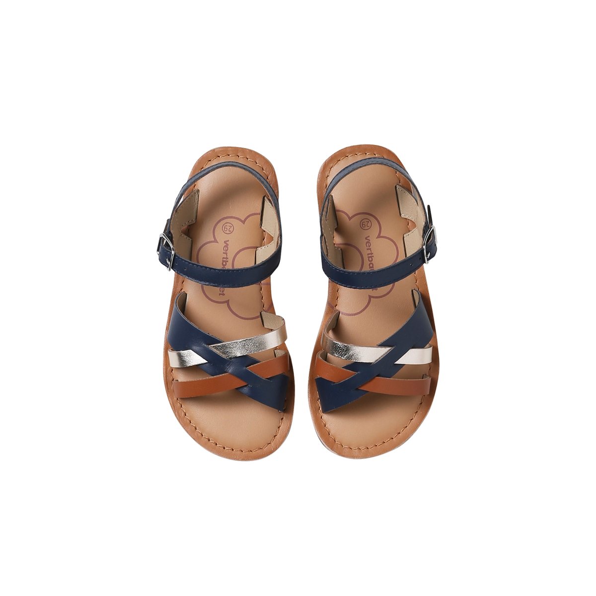 Sandales brides fantaisie cuir enfant collection maternelle lot bleu, VERTBAUDET