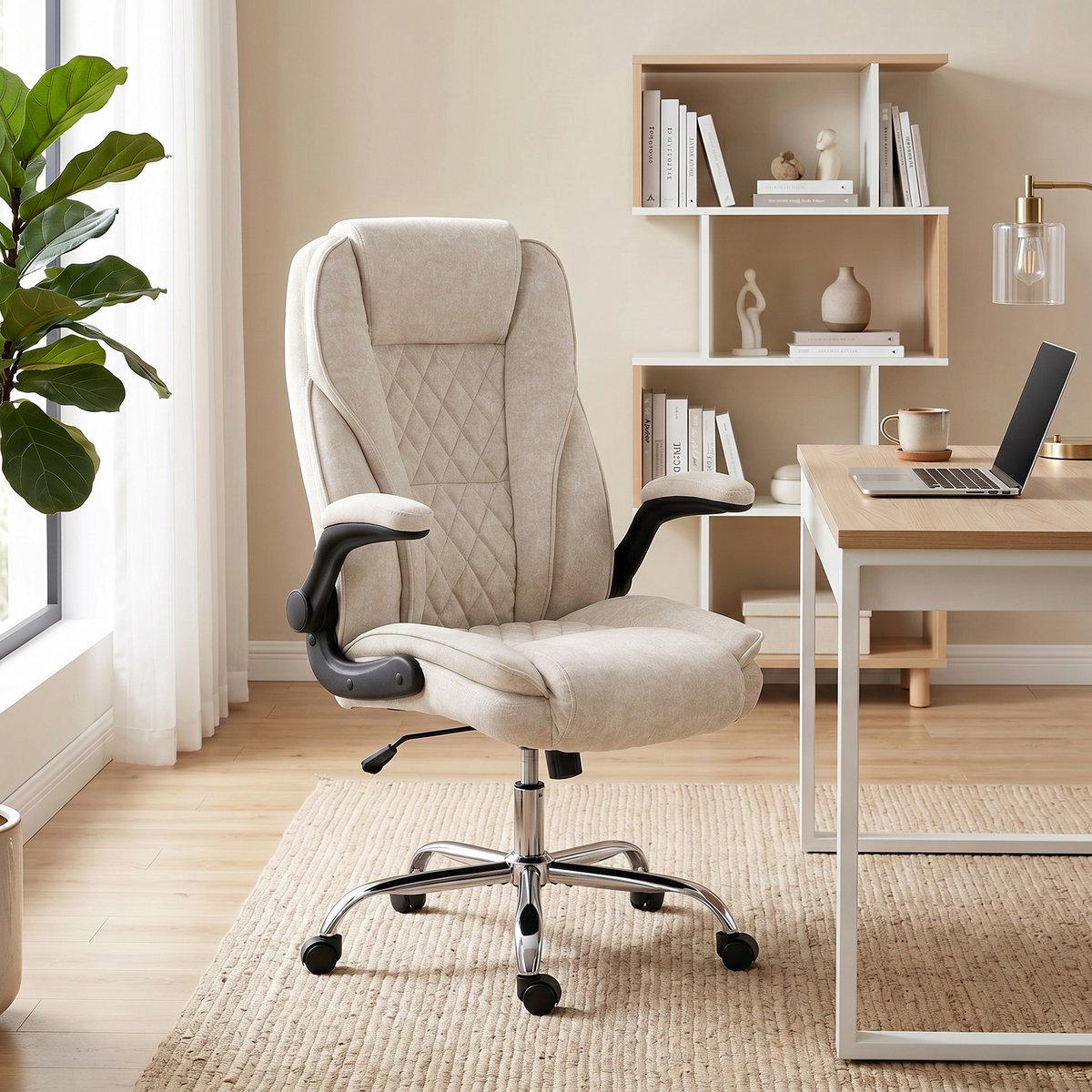 Chaise de bureau Velours (100 % polyester) beige, HOMCOM