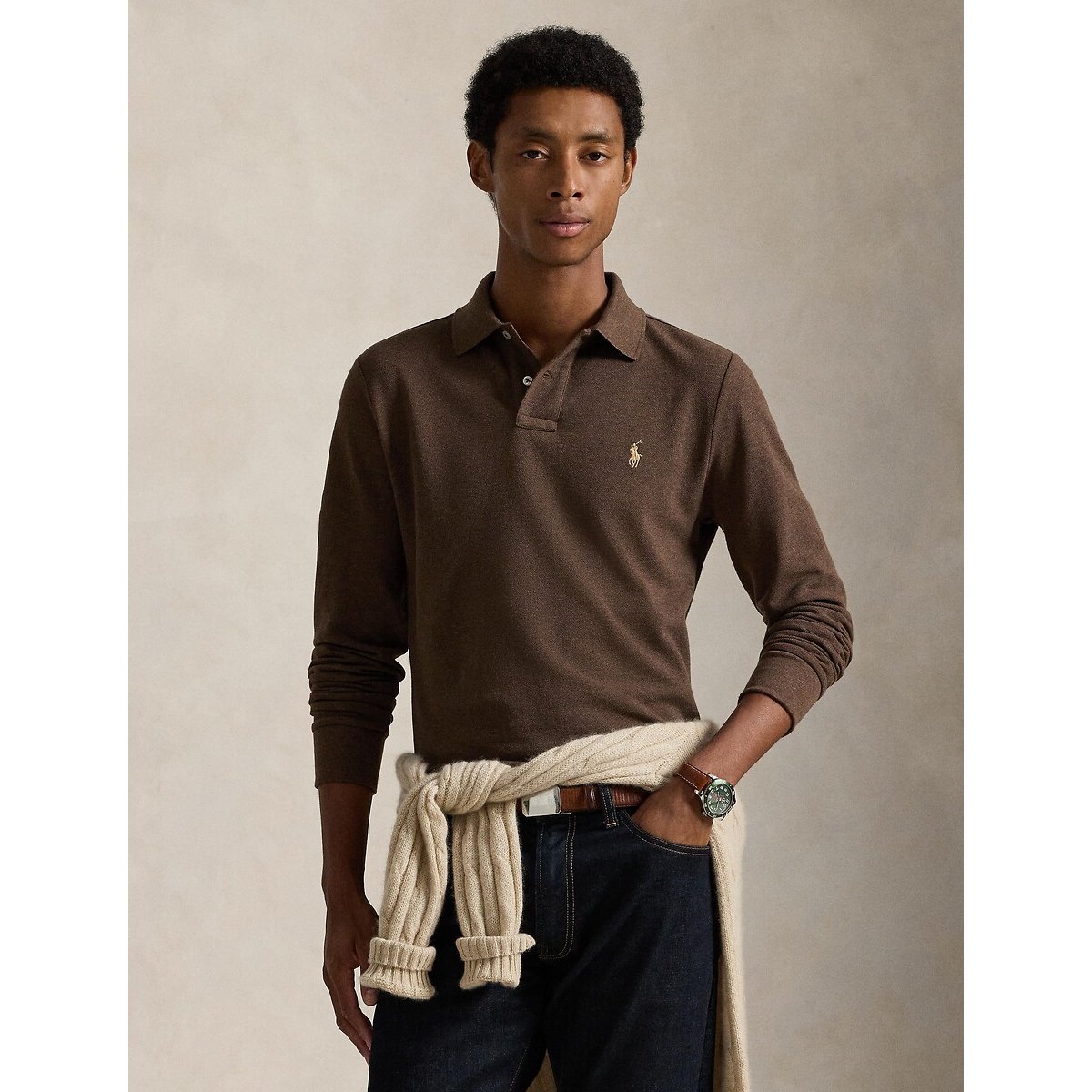 Polo en piqué coupe ajustée noisette, POLO RALPH LAUREN