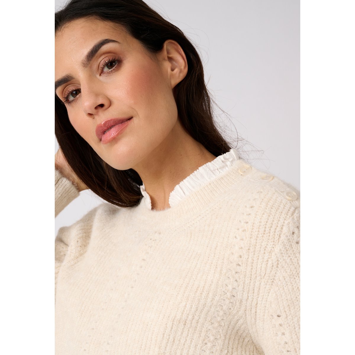 Pull maille perlée Thermolactyl marron beige chiné, DAMART