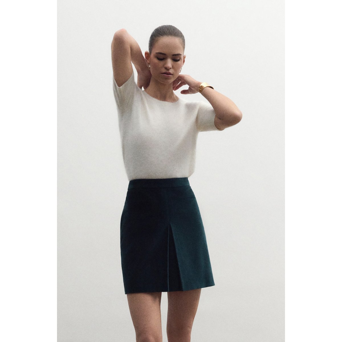 Jupe courte en velours JODA vert canard, CAROLL