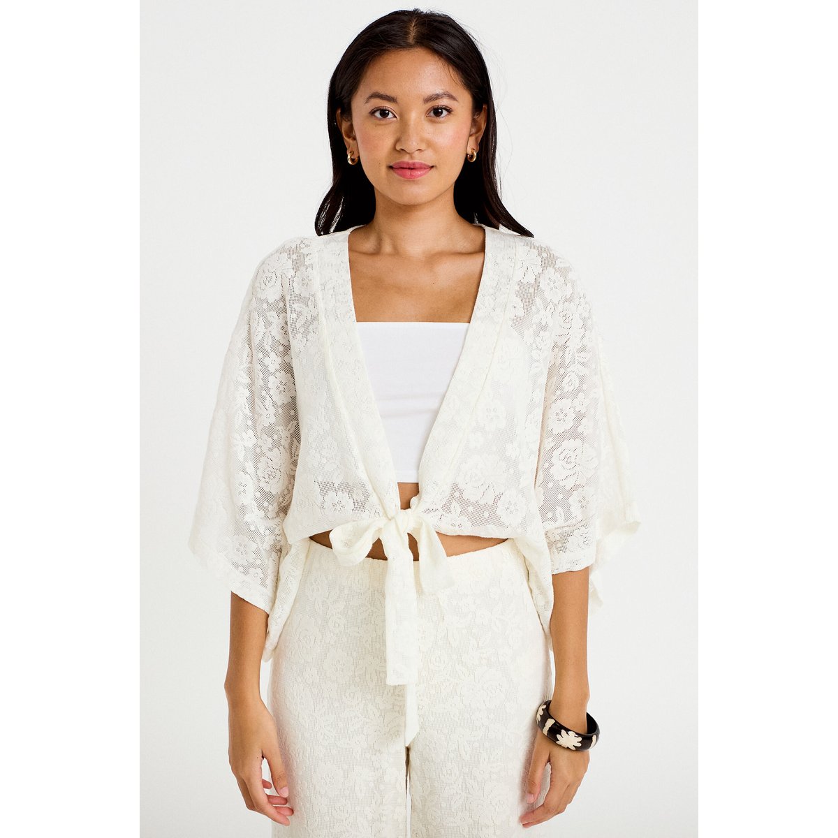 Kimono oversize ajouré ecru, CACHE CACHE