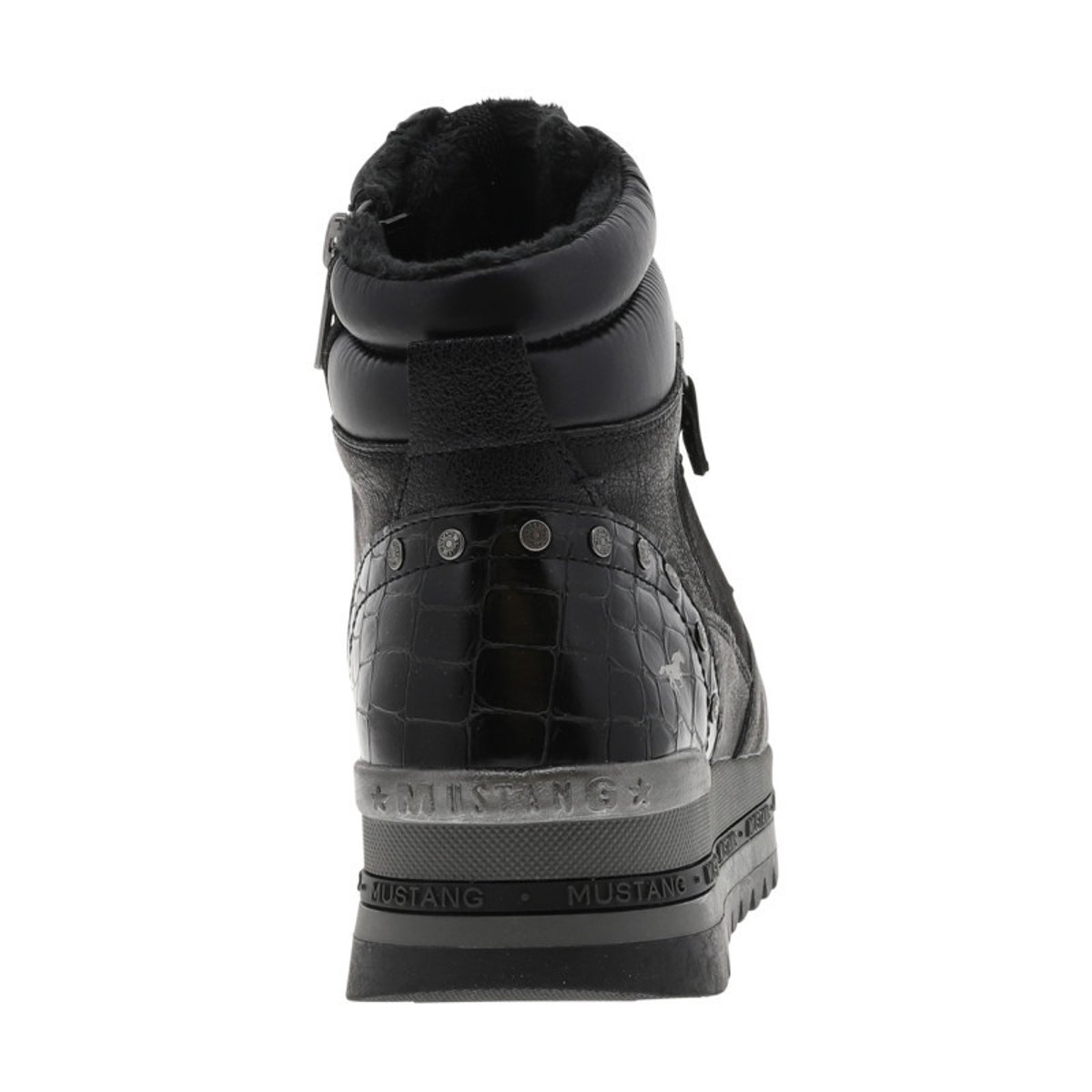 Baskets noires à talon semi-compensé avec des lacets et un zip latéral noires, MUSTANG