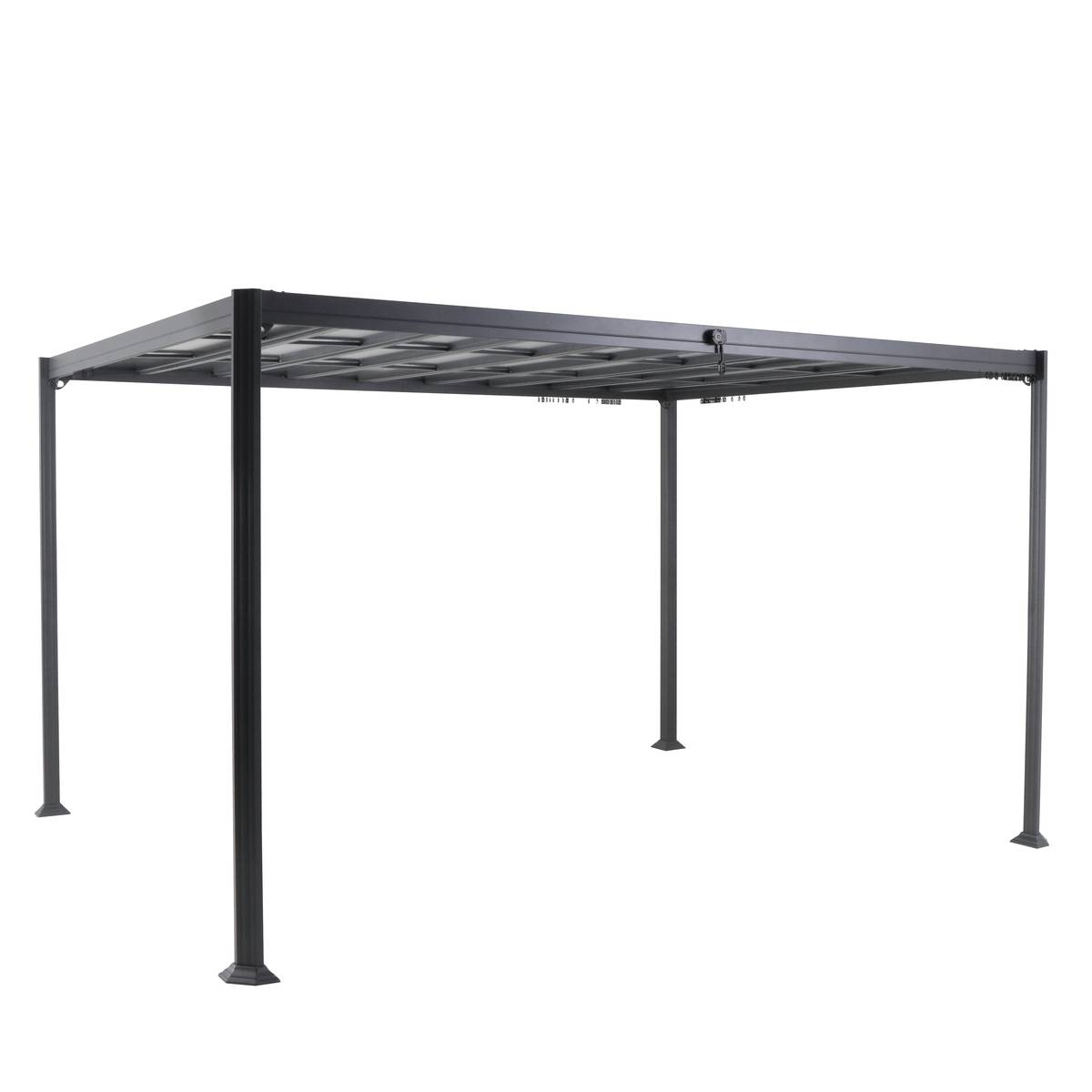 Pergola en aluminium toit polycarbonate à lattes orientables 3,8x3m BELIZE gris, HESPERIDE