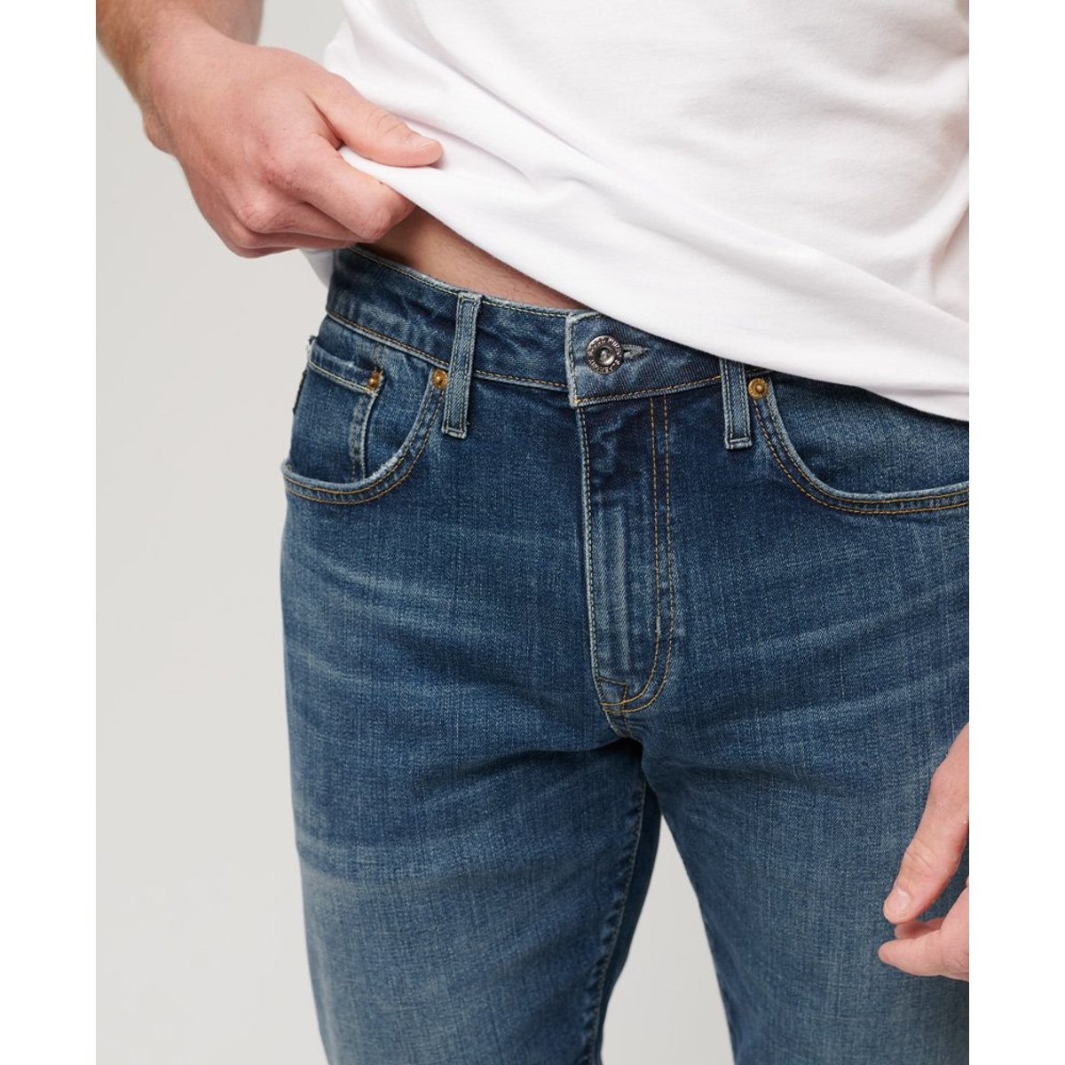 Jean Droit Slim Vintage en Coton Bio bleu moyen mercer, SUPERDRY