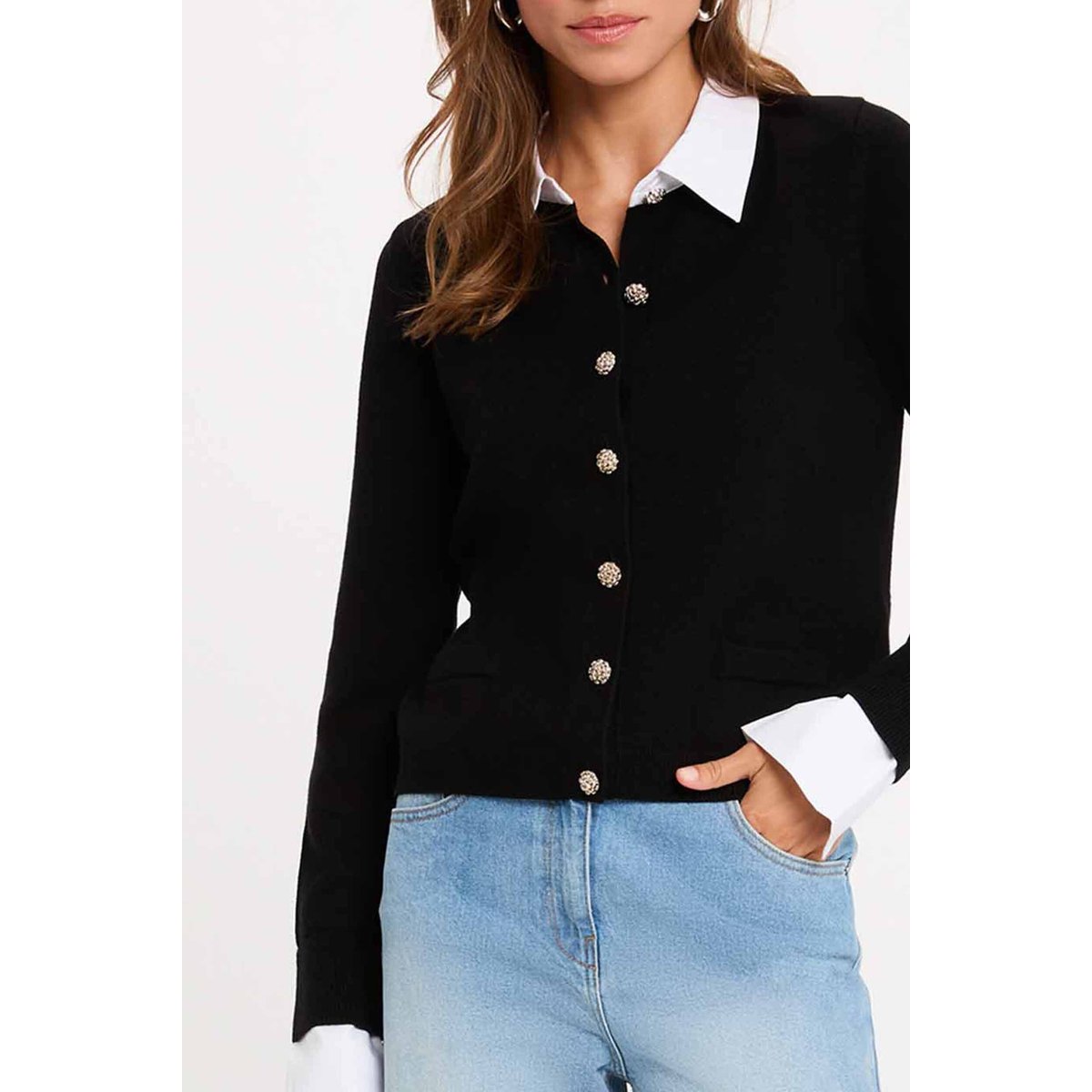 Gilet col chemise noir, MORGAN