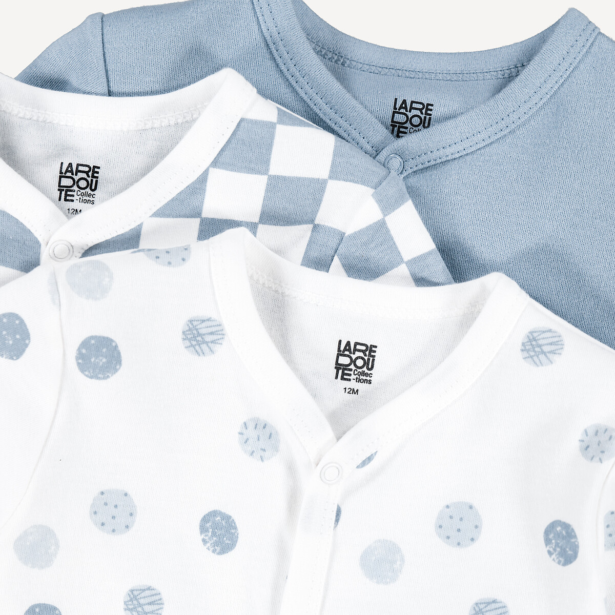 Lote de 3 pijamas em algodão, estampado às bolas e ao xadrez castanho + bege + cru, LA REDOUTE COLLECTIONS