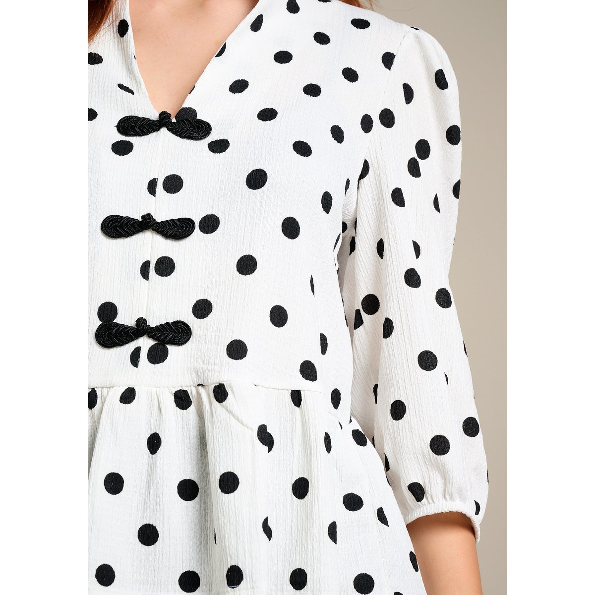 Top péplum à pois blanc casse, LOLALIZA