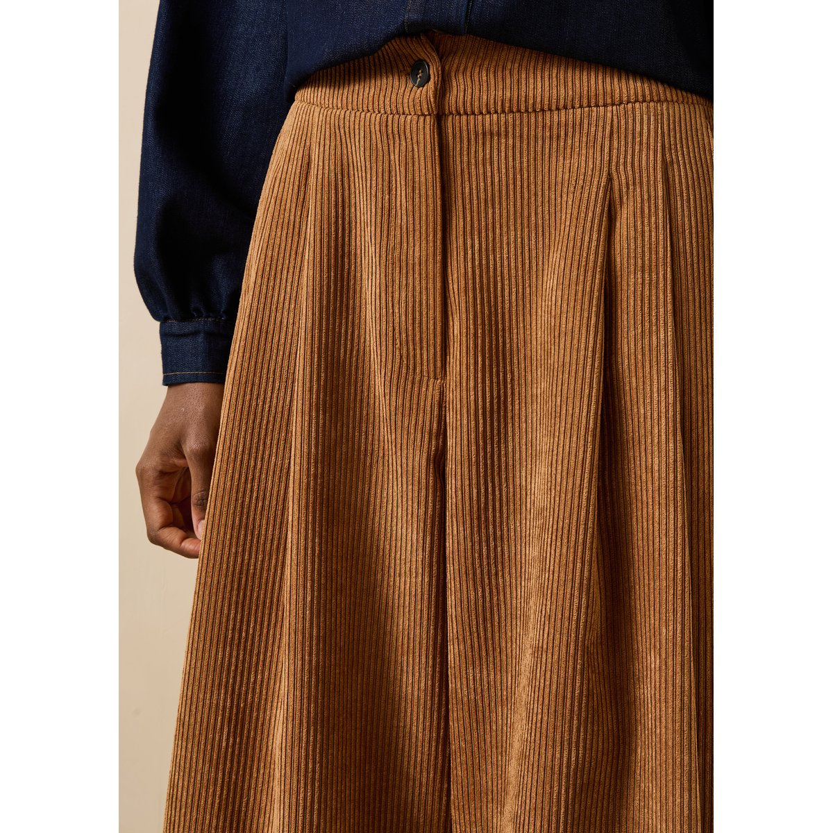 Pantalon large en velours côtelé cognac, LA FEE MARABOUTEE