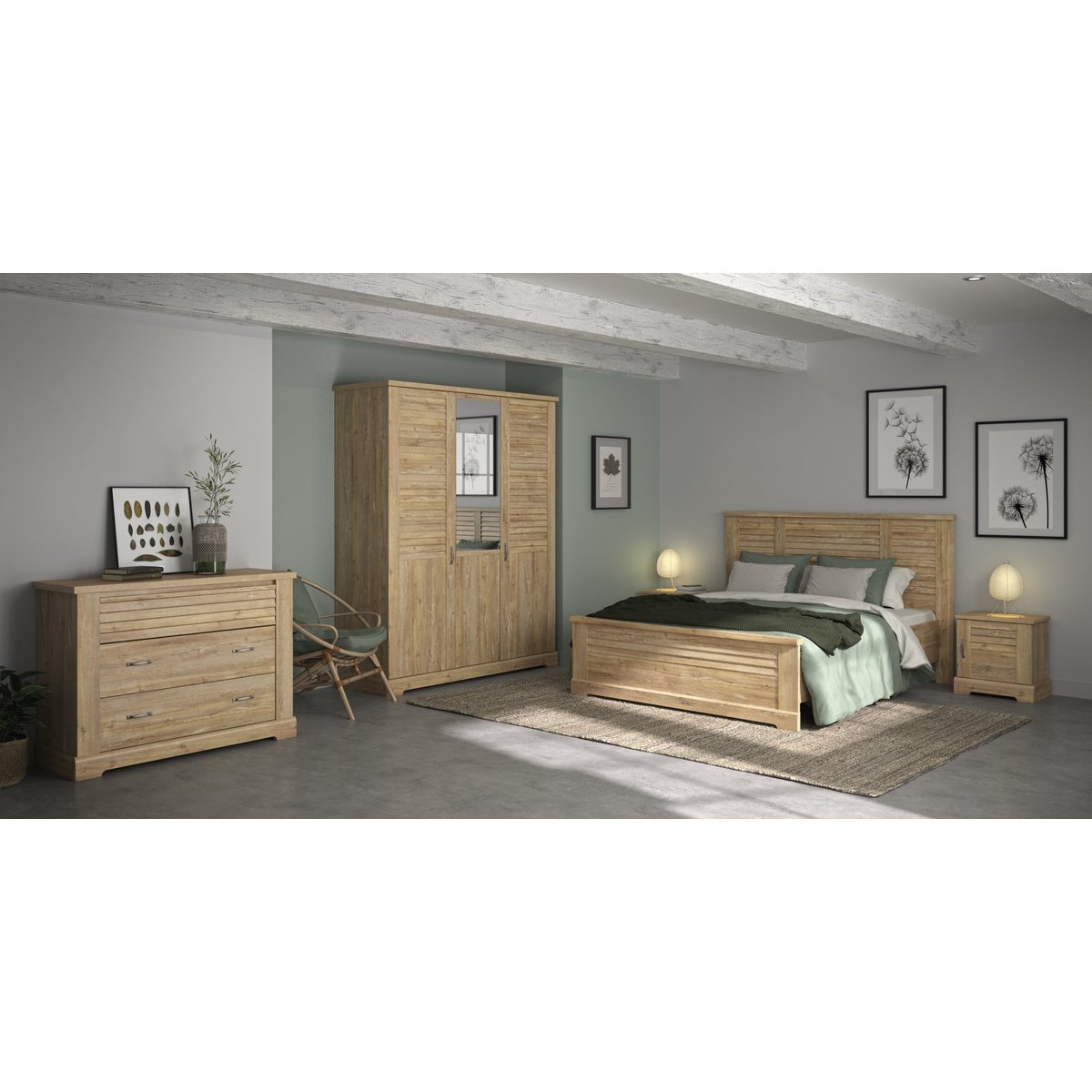 Armoire 3 portes avec miroir THELMA marron, GAMI