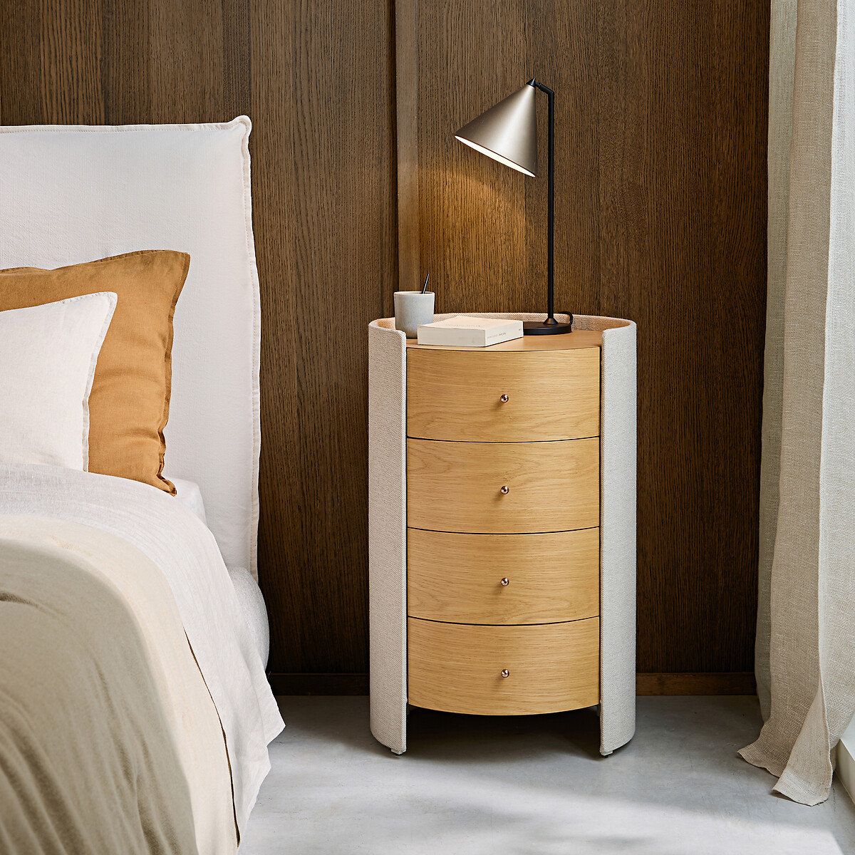 Commode chevet, en plaqué chêne et tissu texturé, FIRMO chêne naturel, AM.PM