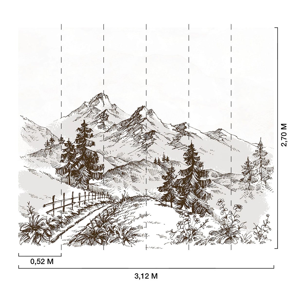 Papier peint dessin d'alpage intissé, HEXOA