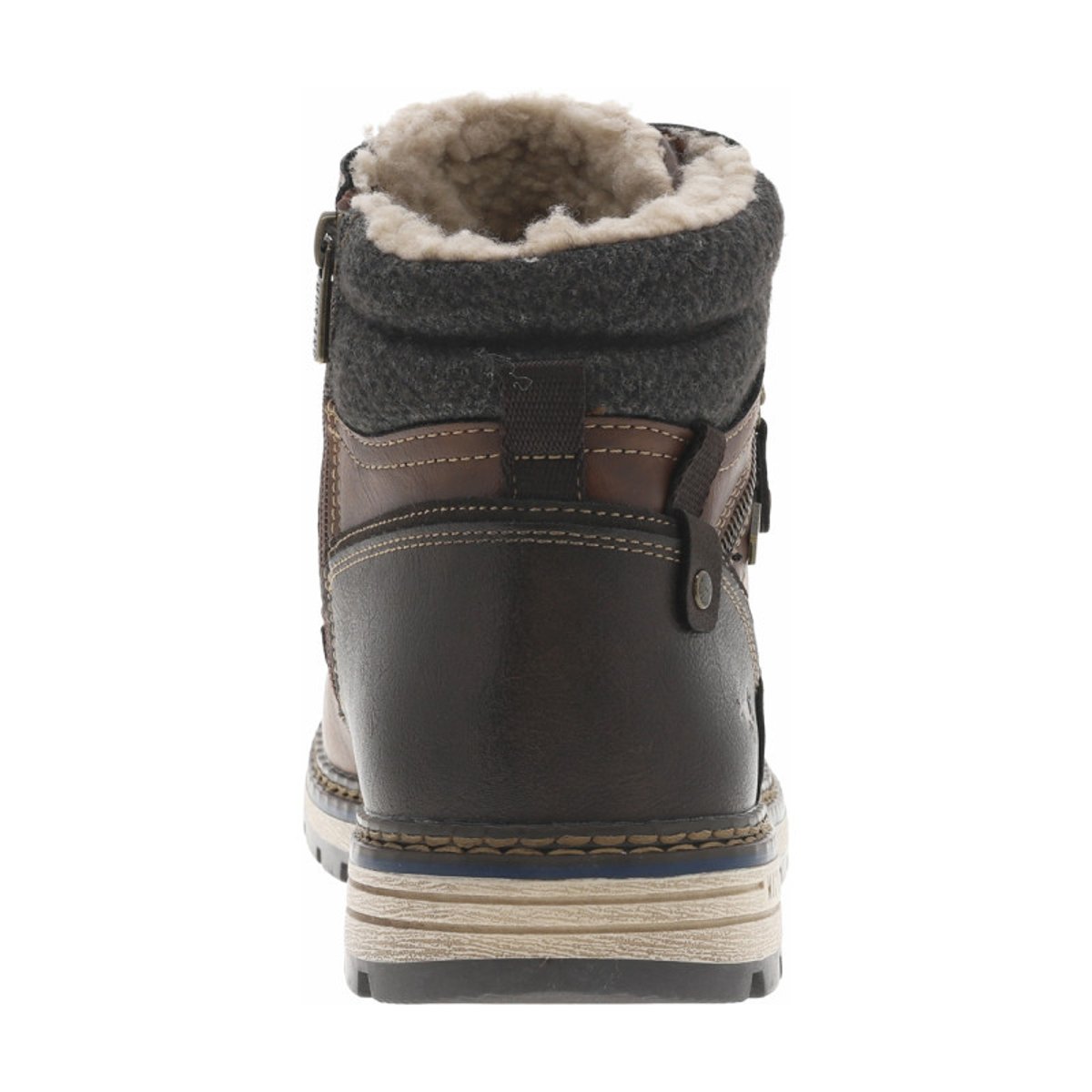 Bottines cognac à talon plat pourvues d'une fermeture zippée et de lacets cognac, MUSTANG