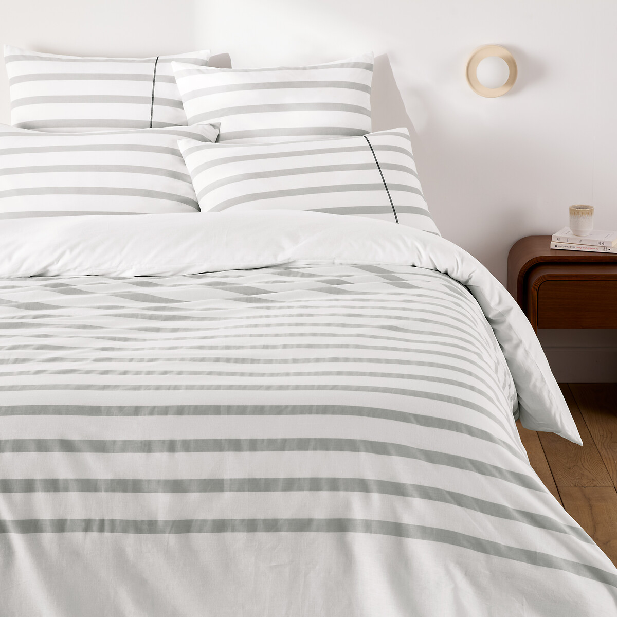 Housse de couette pur coton, Malo blanc/gris, LA REDOUTE INTERIEURS
