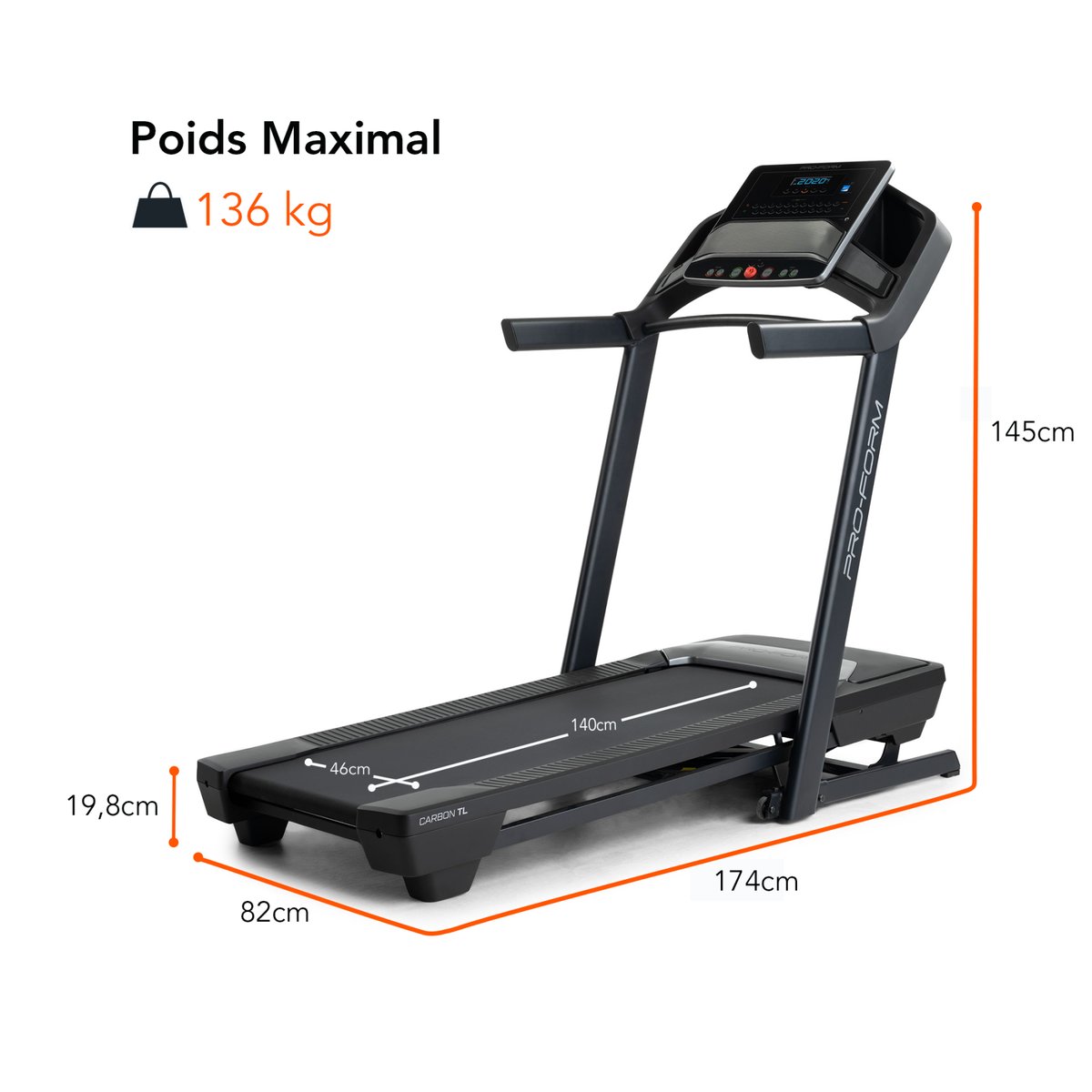 Tapis de course Carbon TL connecté iFIT / 16 km/h noir, PROFORM FITNESS