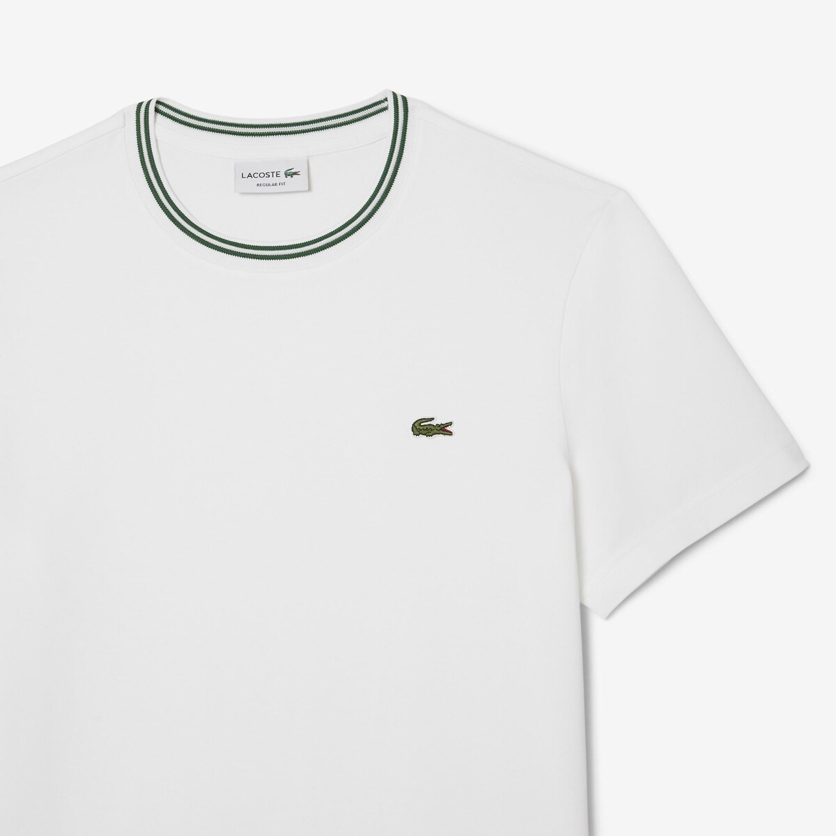 T-shirt met strepen op kraag Regular fit wit, LACOSTE