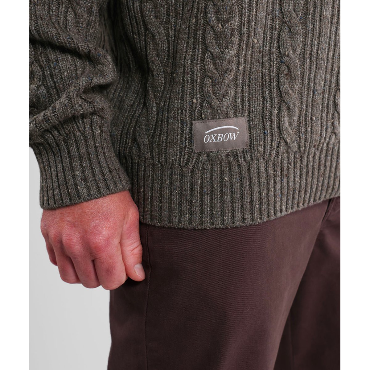 Pull laine torsades col rond CABLE pebble heather, OXBOW