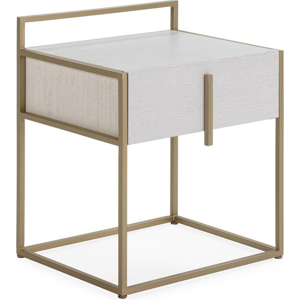 Table de chevet chic en bois de mindi blanc et doré, RECOLLECTION