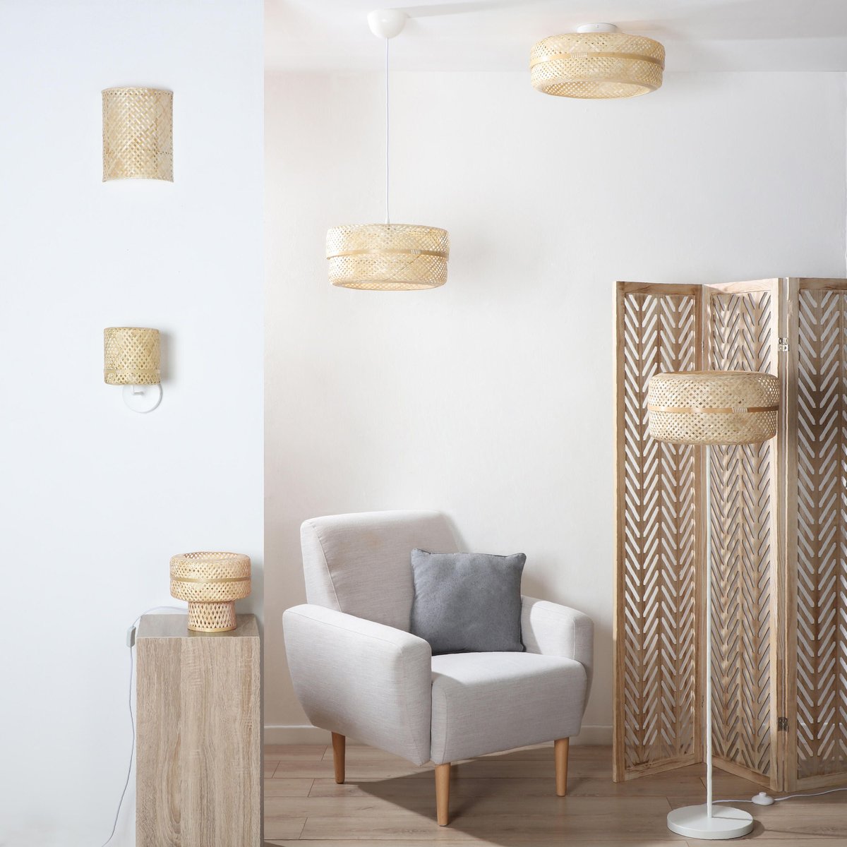 Lampadaire en bambou, PALANGA beige, INSPIRE
