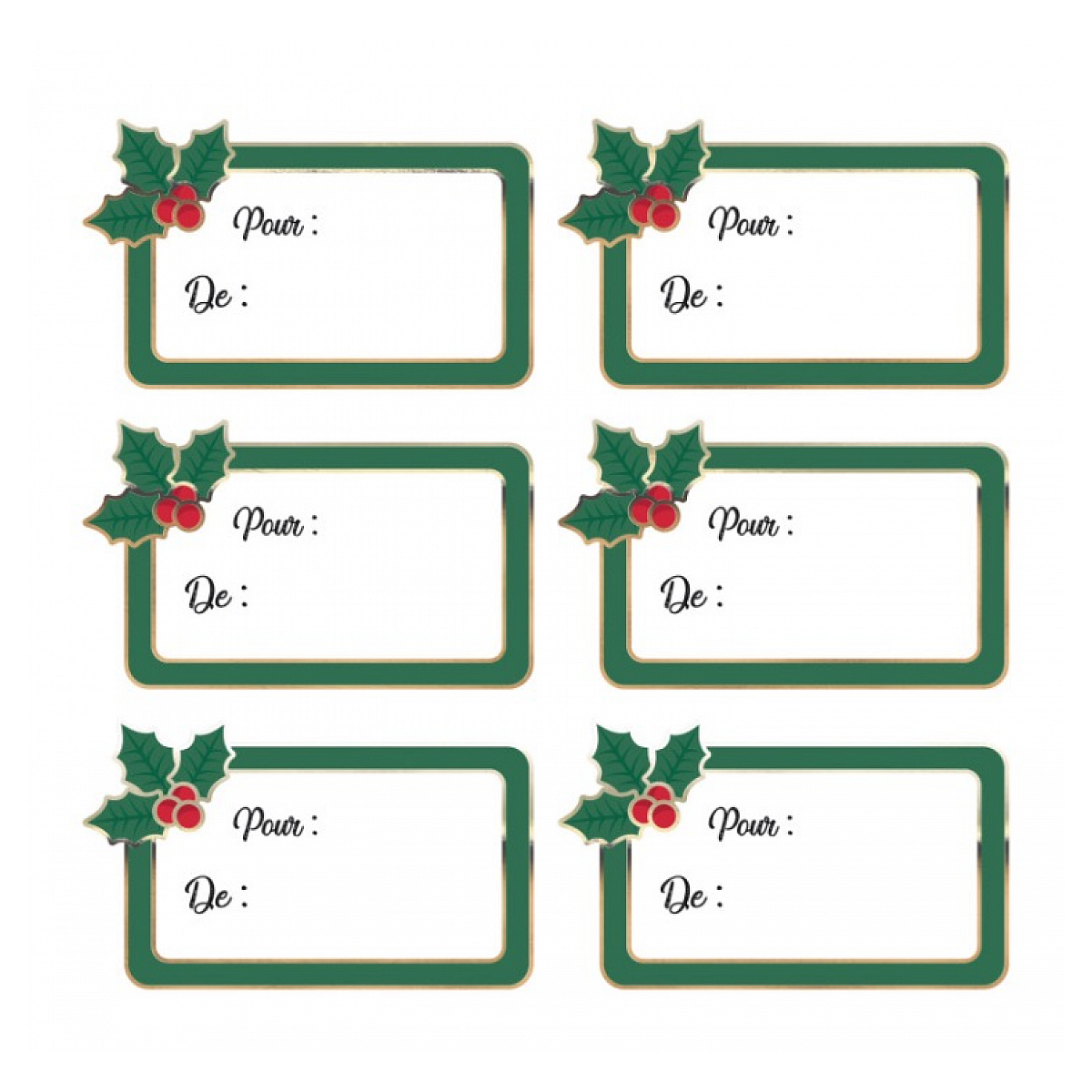Mes 12 petites etiquettes adhesives houx de noel couleur unique, TIM & PUCE