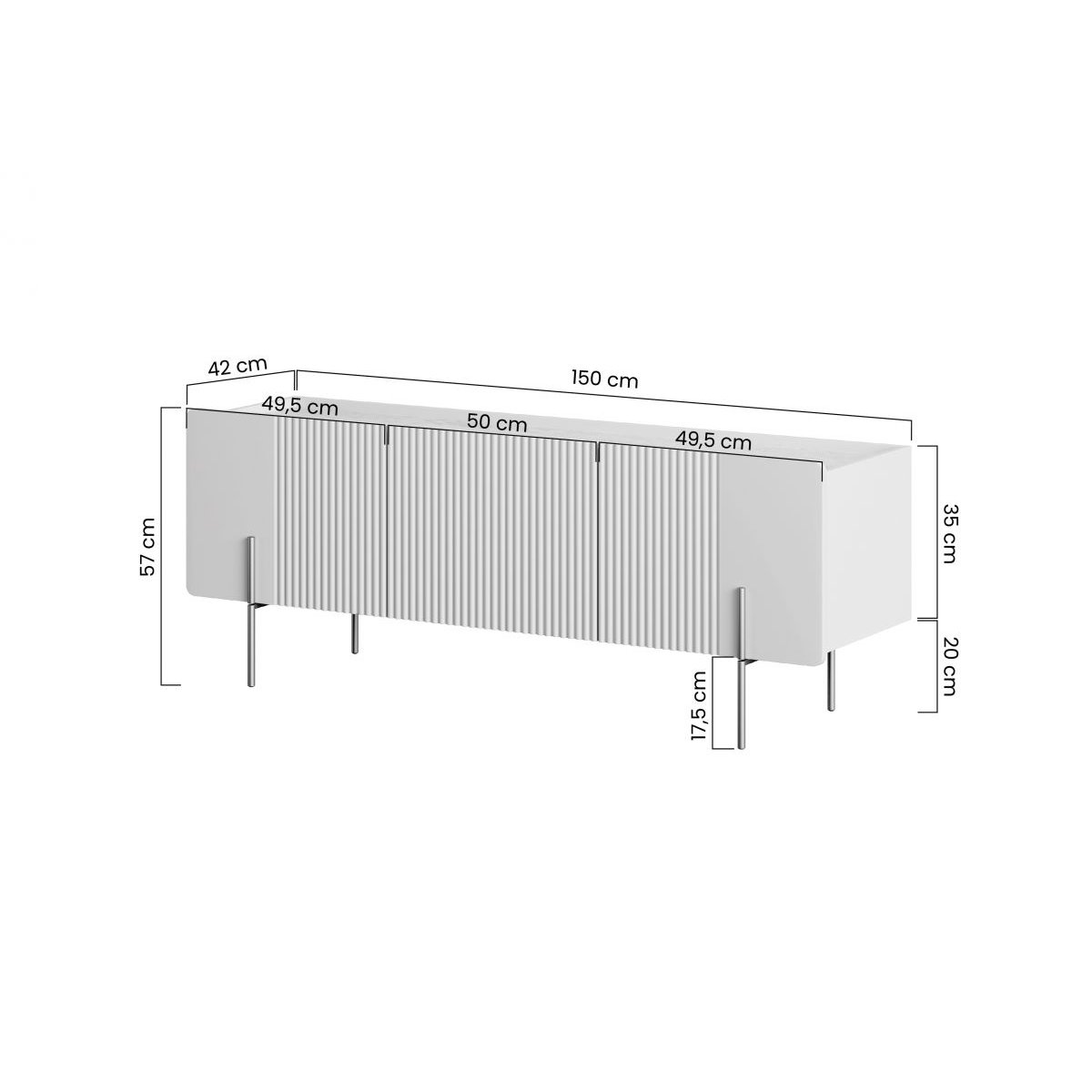 Meuble TV 150 cm panneaux de particules et MDF, MATHILDE beige, BOBOCHIC