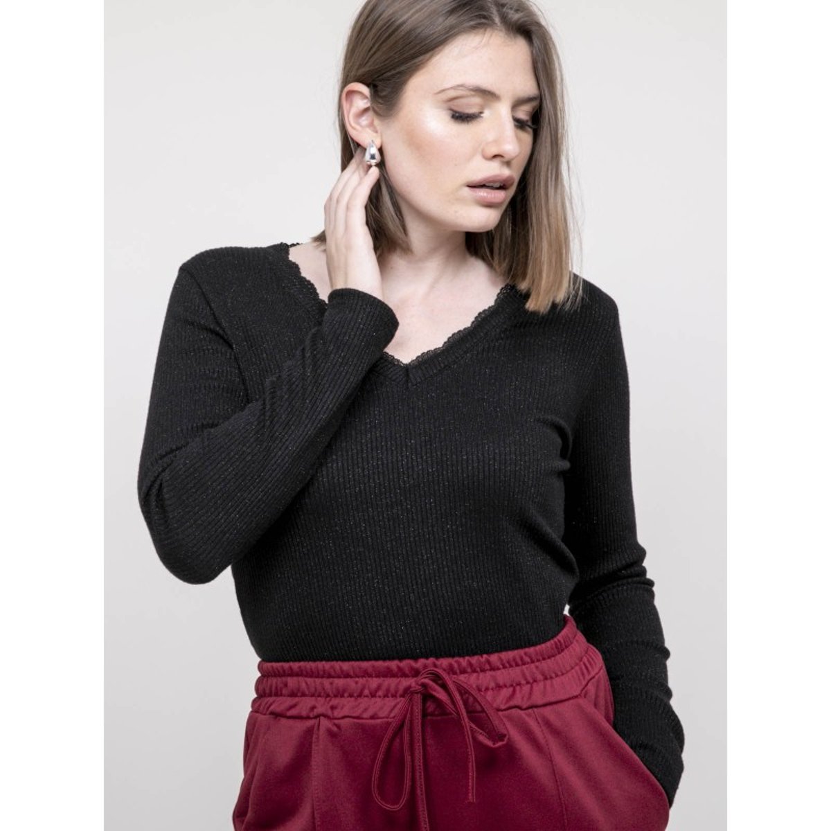 Top Manches Longues Falvy noir, DONA LISA