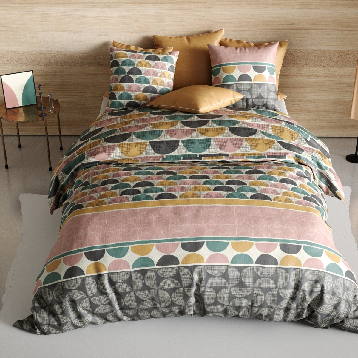 Parure housse de couette imprimée avec taie(s) coton, Thanos rose, ATELIER DU COTON