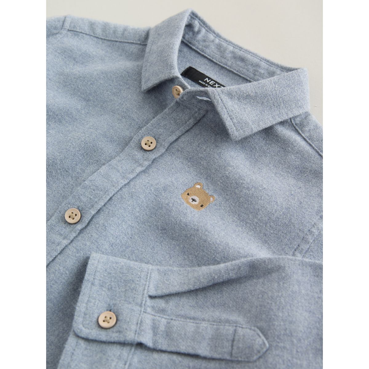 Chemise chinée effet brossé à personnage ours bleu, NEXT