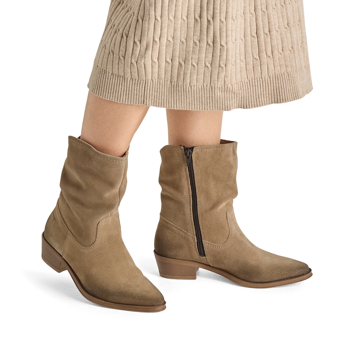Bottine en cuir beige beige, TAMARIS