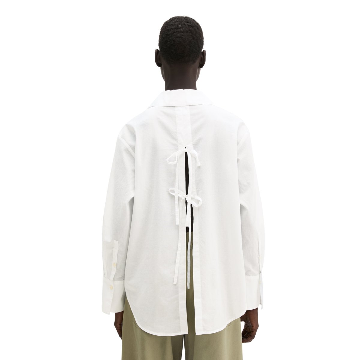 Blouse avec détail de nœuds regular en coton chambray blanc, MARC O'POLO