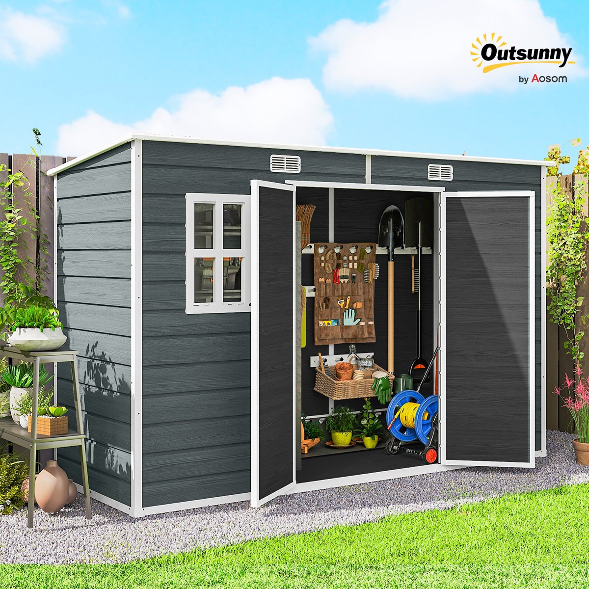 Abri de jardin PP Gris gris, OUTSUNNY