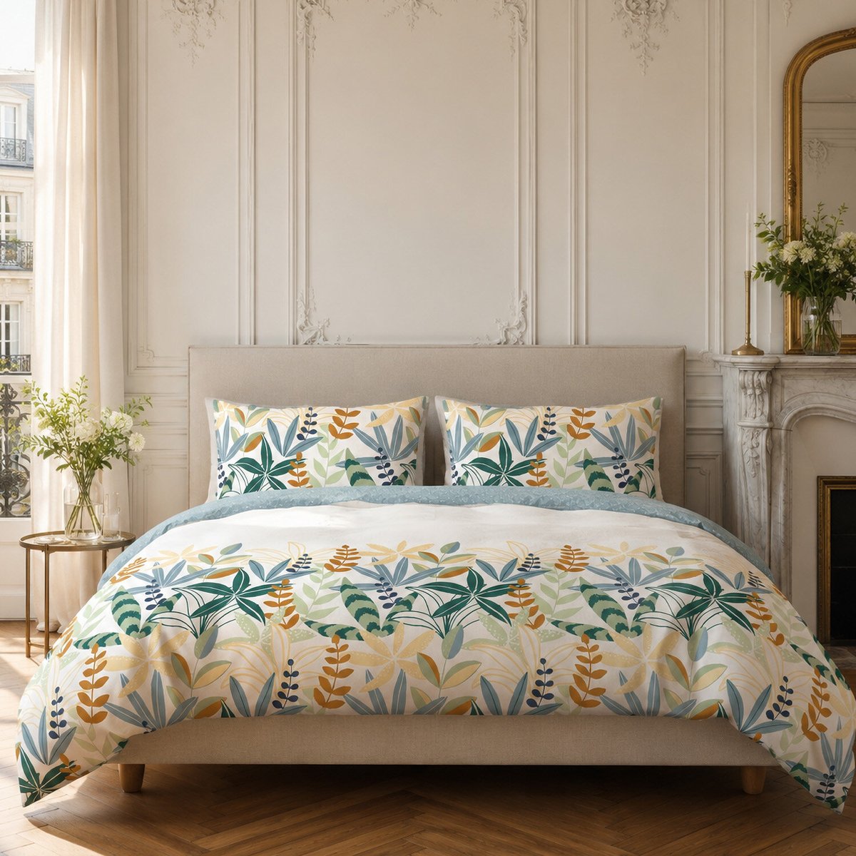 Parure housse de couette en coton feuillage, GOYAVE multicolore, C DESIGN HOME TEXTILE