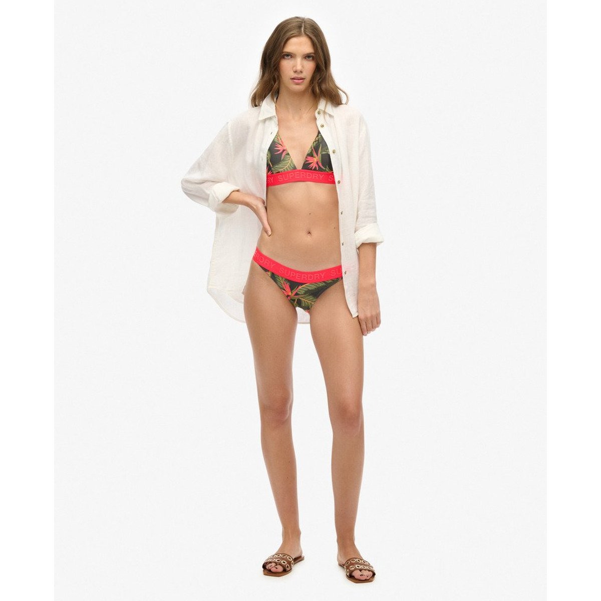 Bas de bikini classique à logo imprimé kaki paradis, SUPERDRY