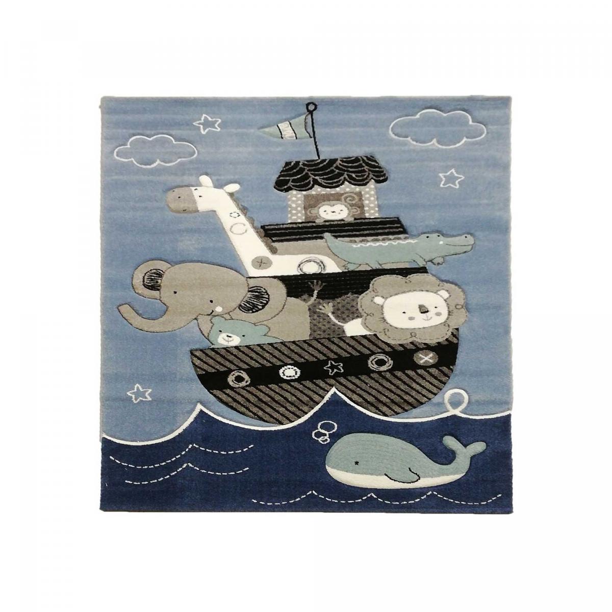 Tapis enfant tissé motif animaux ETELDA bleu, UN AMOUR DE TAPIS