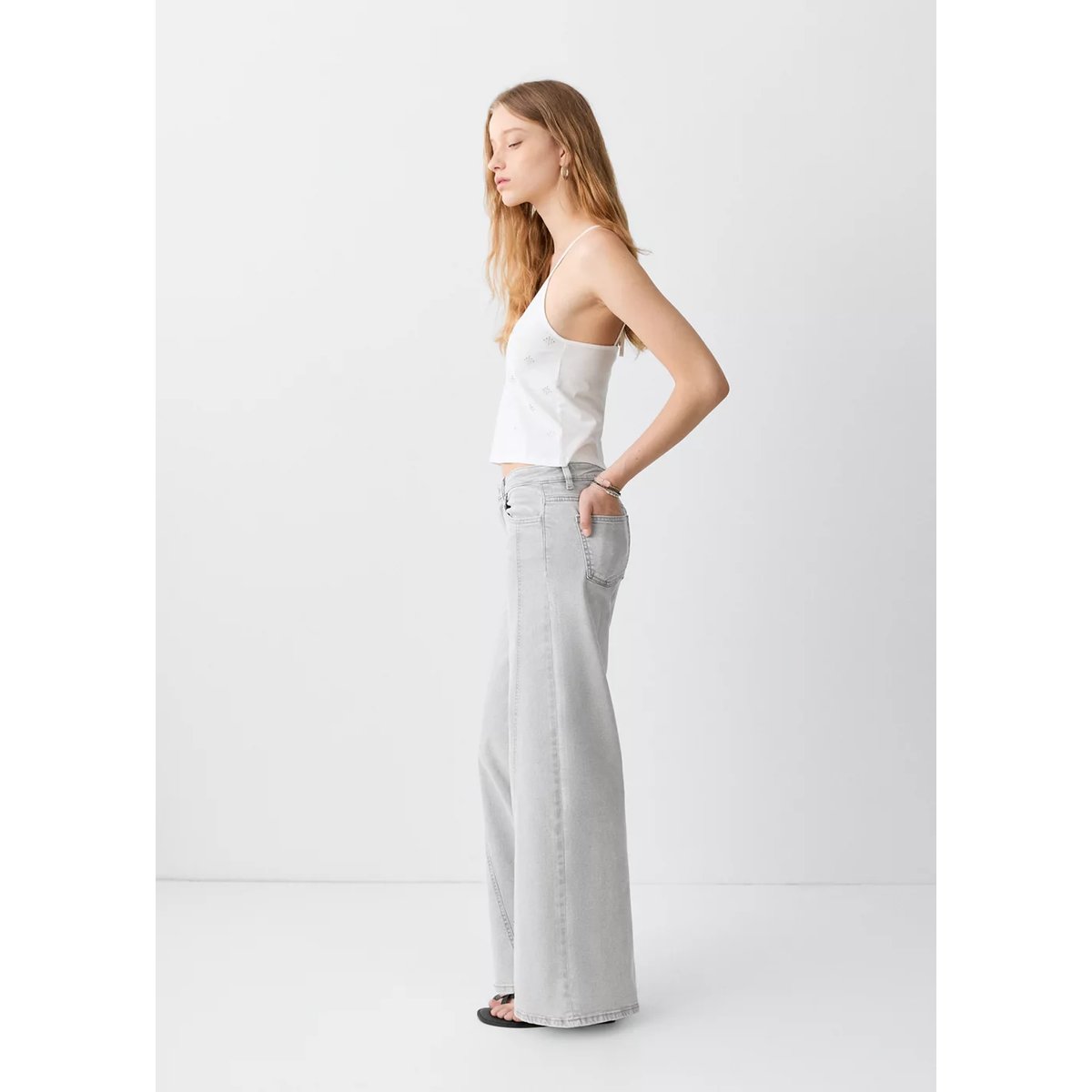 Jean low waist wide leg gris denim, MANGO TEEN