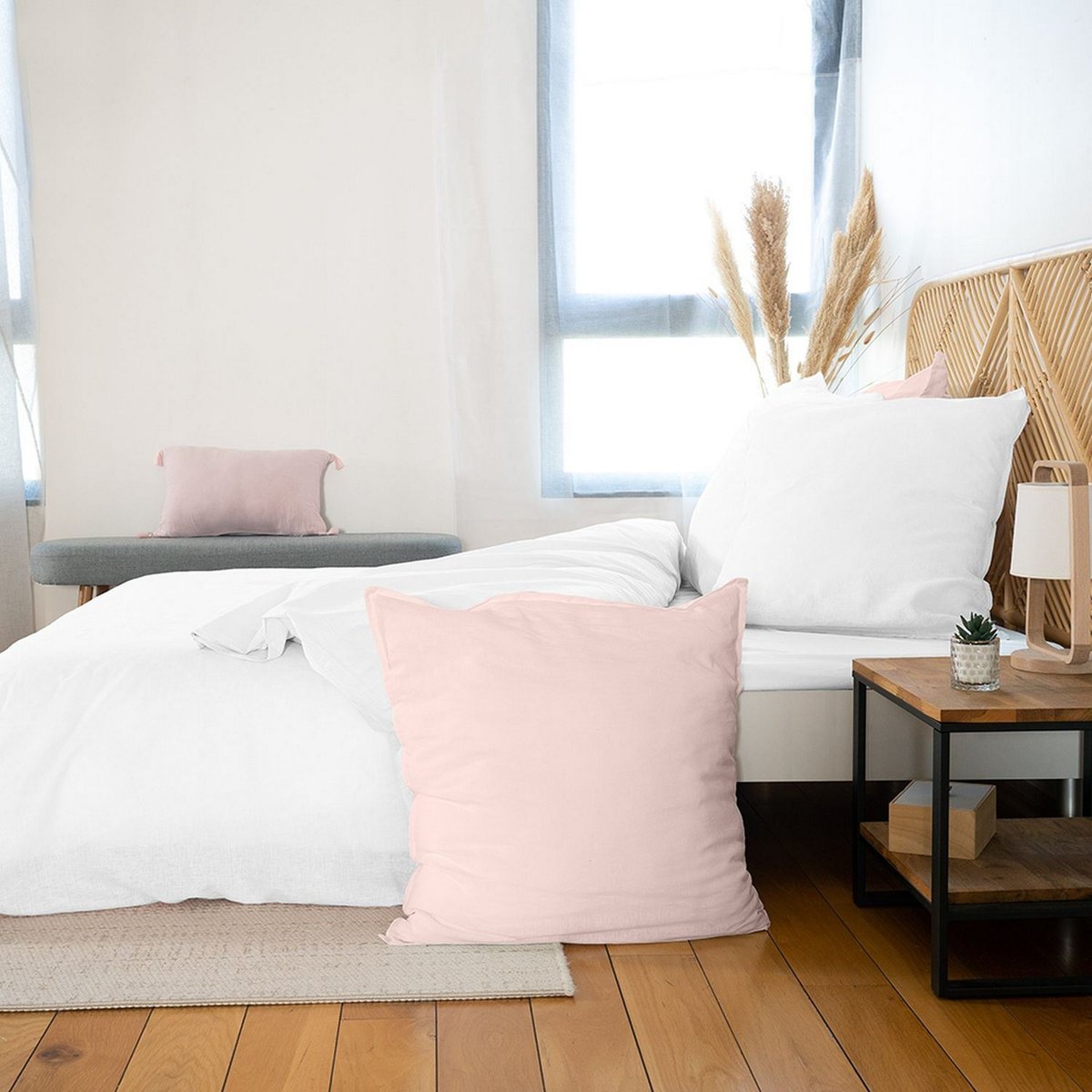 Parure de lit - housse de couette avec taies en coton blanc, EDEN