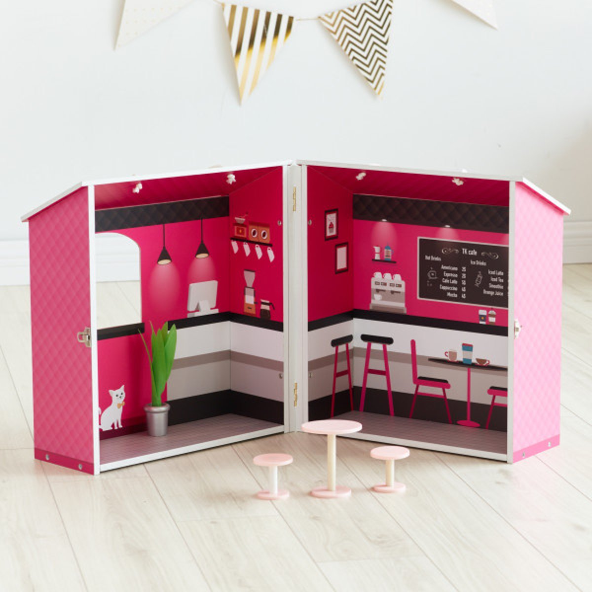 Maison Poupée Bois City Café DREAMLAND rose, TEAMSON KIDS